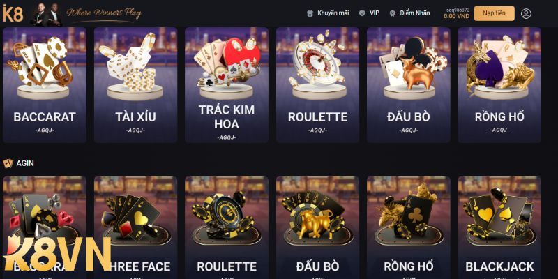  Chọn mục Casino K8 và tìm đến game Roulette K8